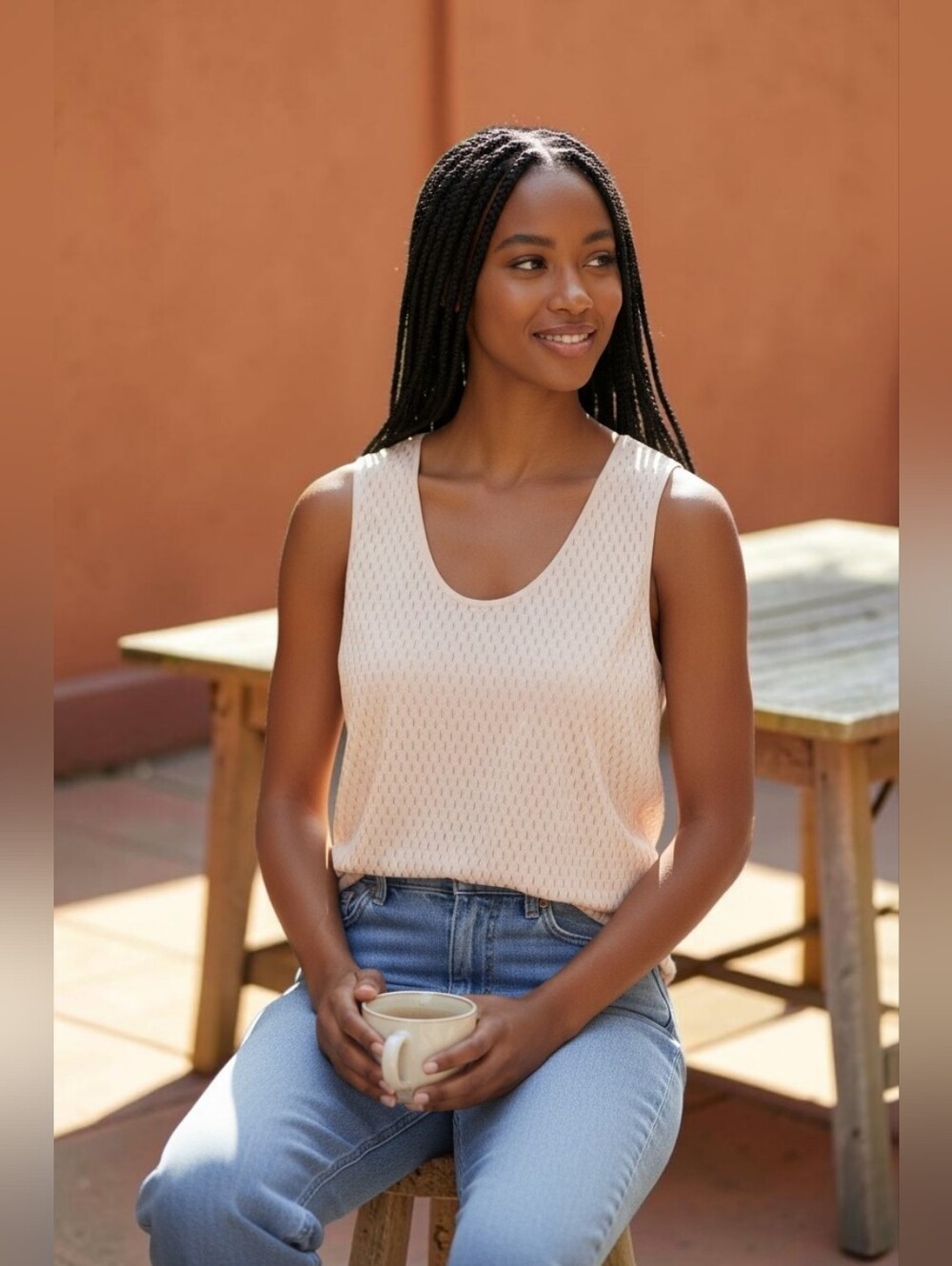 Banana Republic Tank Top Cream With Raised Gold Print SZ L